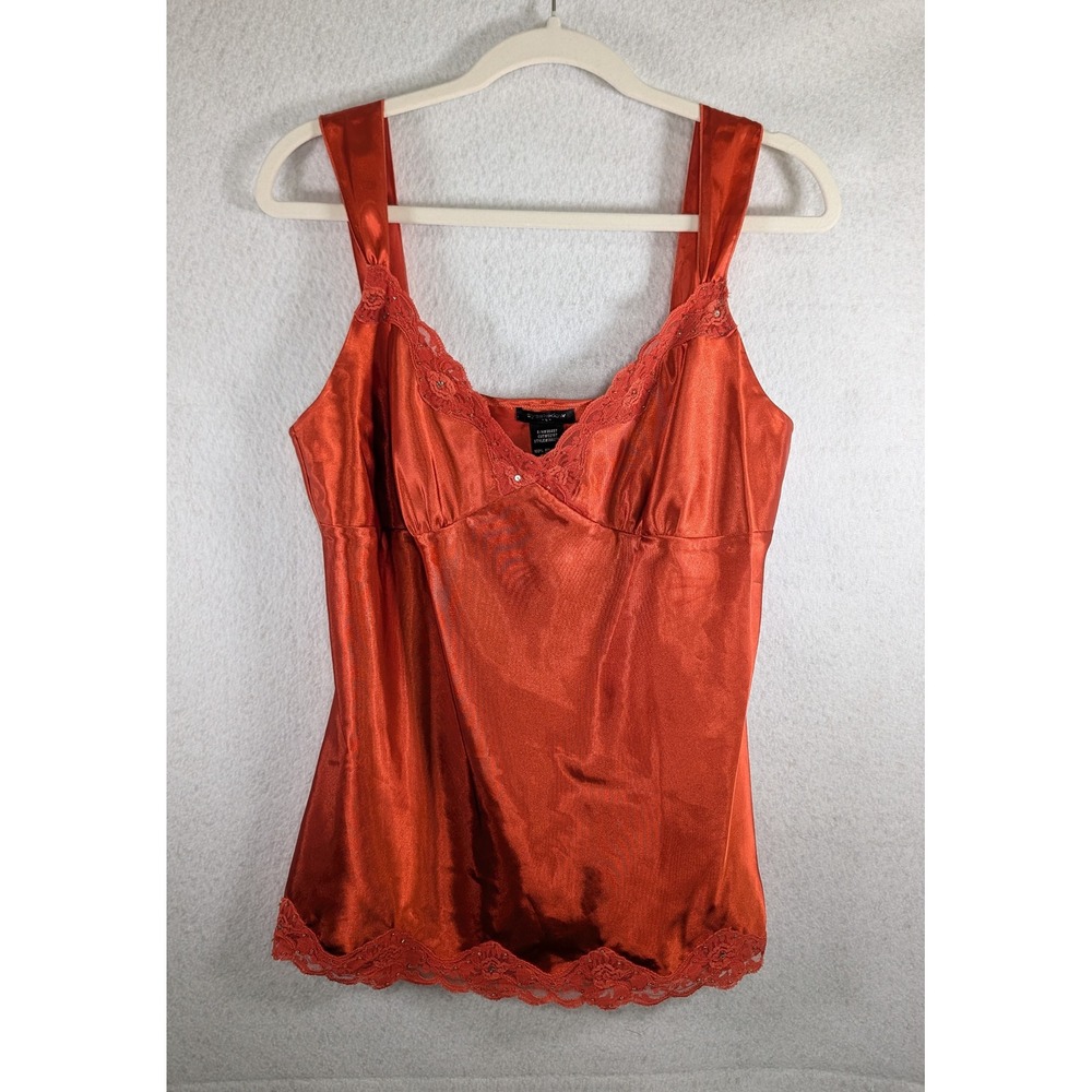 Eyeshadow Burnt Orange Satin Lace Trim Cami Top Sequin Embellished Large
